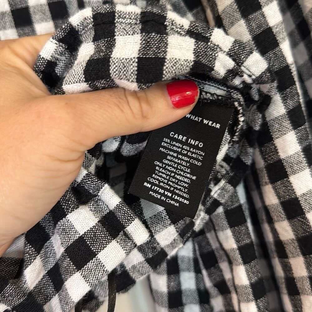 Who What Wear black linen gingham puff sleeve cropped blouse  large - Picture 6 of 10